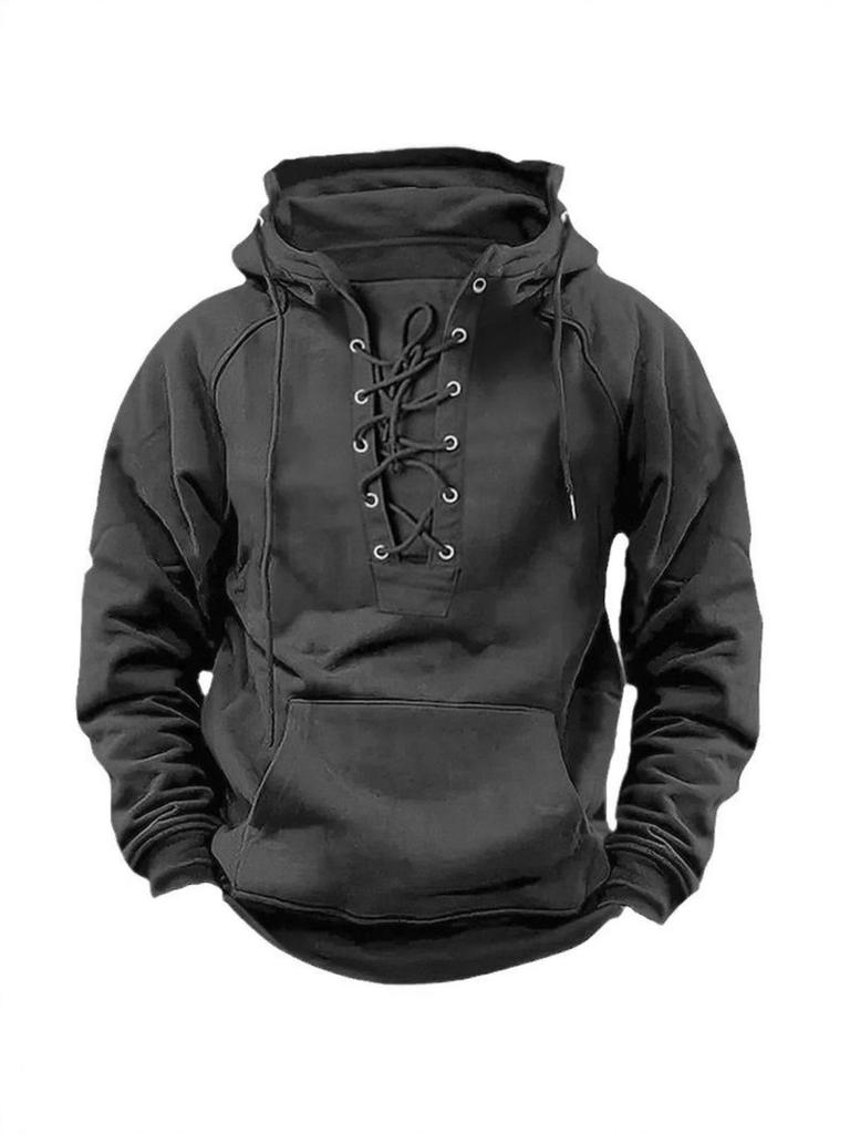 Felpa con cappuccio da uomo rétro con coulisse e tasche multiple, vestibilità ampia taglie forti per primavera e autunno