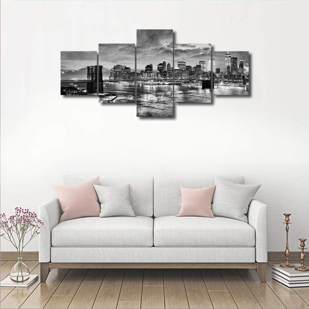 5 Stück USA Stadtbild Brooklyn Bridge Manhattan New York City Panorama 5 Stück Bilder Leinwand Wand Poster Kein Rahmen 5 Panel Kunst