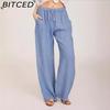BITCED 10Color Women's Fashion Casual Solid Color Print Pants & Capris