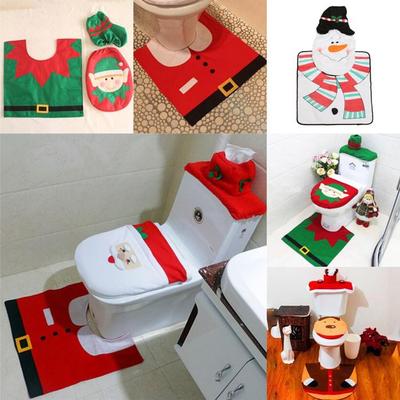 3PCS /Set Fancy Santa Toilet Seat Cover Christmas Xmas Bathroom Set  Home Decoration CDN