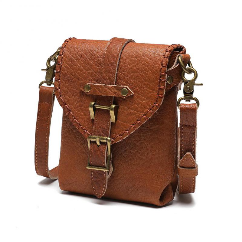 Johnature Geantă retro din piele naturală pentru telefonul mobil Genți versatile pentru doamnă mini genți din piele naturală moale de vacă Genți mici de umăr și crossbody