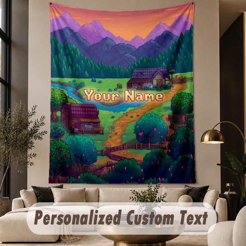 Custom Text Printed Tapestry Stardew Valley Pattern Large Wall Hanging Indoor Room Decor