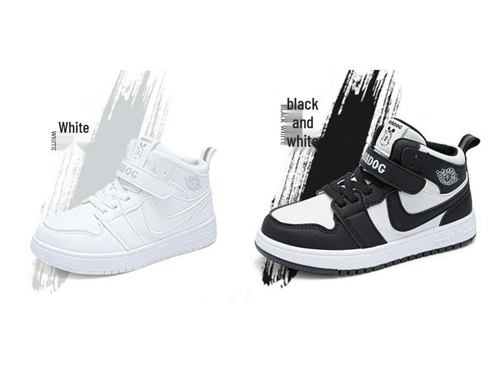2025 New Girls' High-Top Leather AJ Sneakers: Autumn/Winter Cotton Shoes for Middle-Aged Children