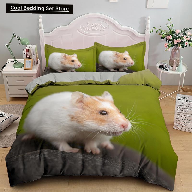 3D Marsvin Påslakan King Queen Härligt Hamster Sängklädesset För Barn Pojke Flicka Djur Husdjur Mus 2/3 Delar Polyester Täcke