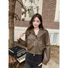 Høst Vinter Polo-hals Casual Mote Glidelås PU Lærjakke Kvinner Harajuku Cardigan Kåpe Yttertøy Topp