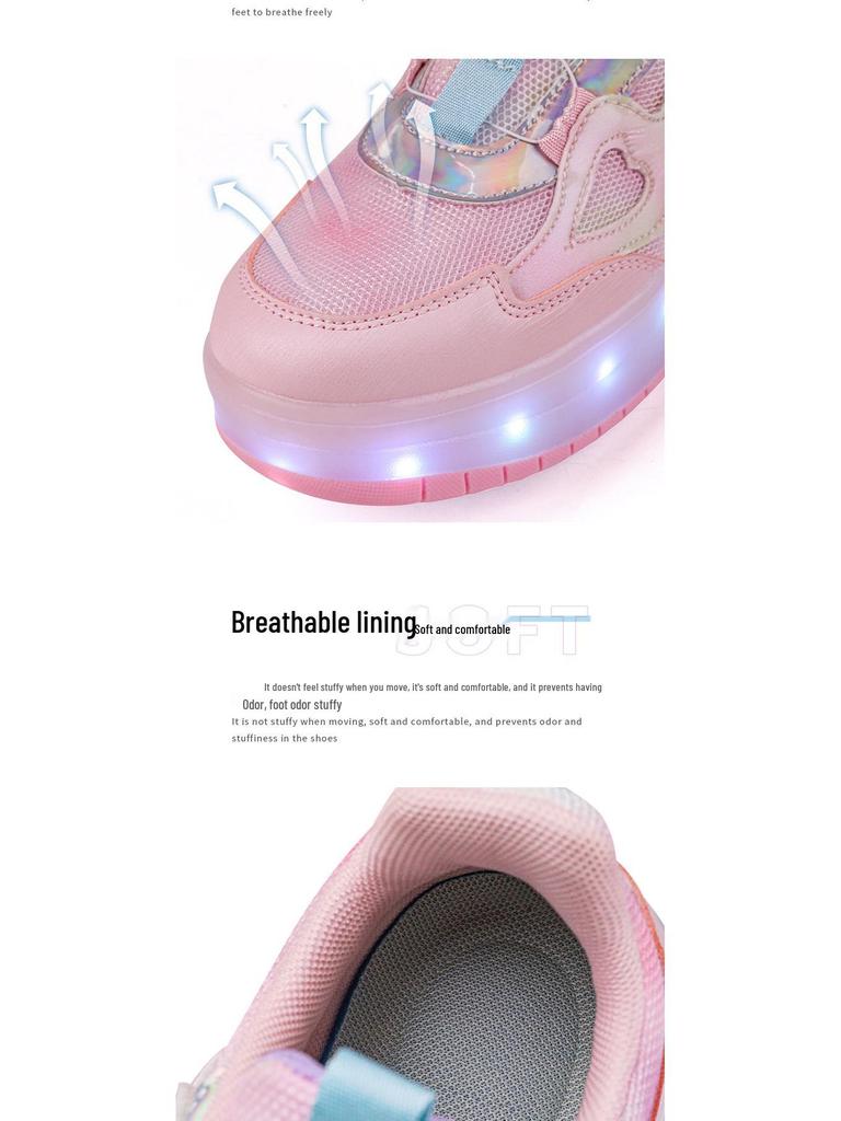 2024 Girls' LED Leather Roller Shoes: Double-Wheel, Removable, Children’s Skating Sneakers