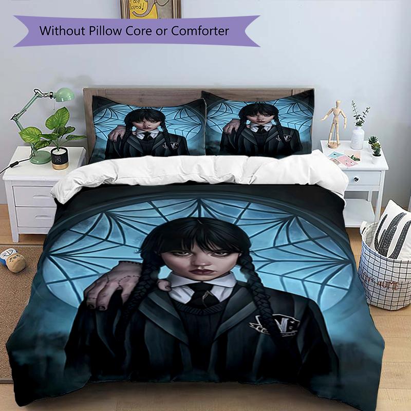 3pcs Addams Family Wednesday3 Design Cover Set - HD Printed Bedding with 1 Cover and 2 Pillowcases - Perfect for Home and Dorm Decor
