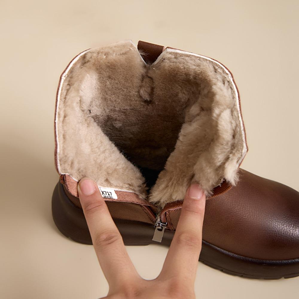 Ankle Boots for Women Leather Retro Snow Boots Women's  Winter New Thickened Warm Cotton Shoes Fur Integrated Women's Boots