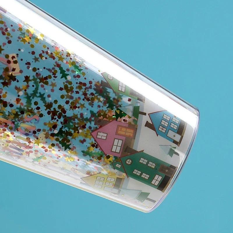 450ML Weihnachtsmann Doppelwandbecher Tragbare Niedliche Cartoon Blinkende Wasserflasche Trinkbecher mit Strohhalm für Milch Kaffeebecher