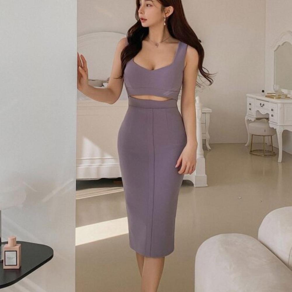 New Arrivals Open Run Heart Neck Slim Fit Tight Cutout Bustier Dress