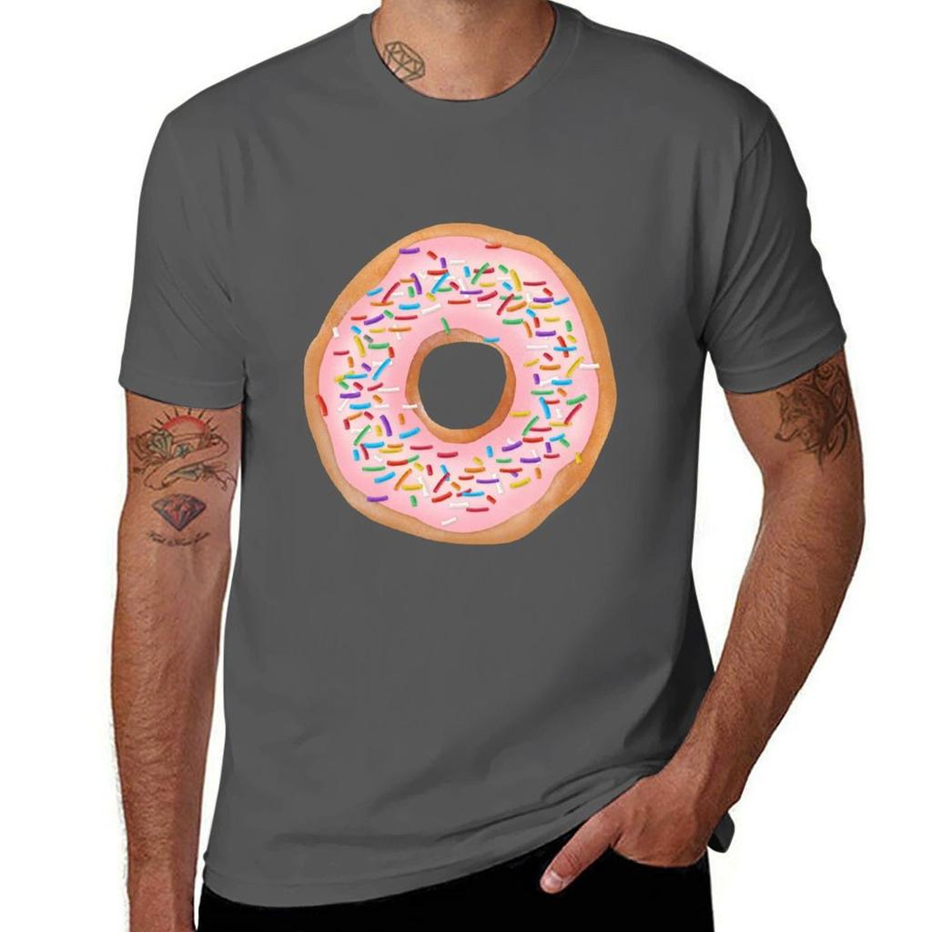 Donut with Pink Frosting Sprinkles Cute Doughnut Food TShirt Plus Size Street Style Tee