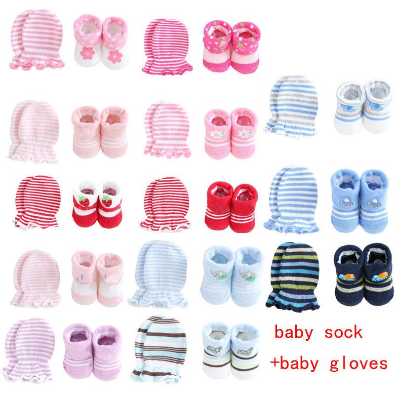

New cute cartoon baby socks + gloves striped dot baby socks set 0-12 months