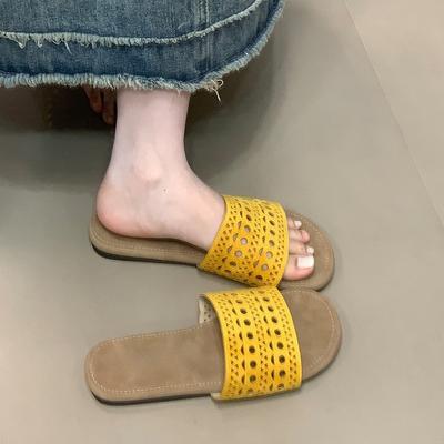 Hollow-out Cool Slippers Women's Beach Slippers One-word Drag Niche