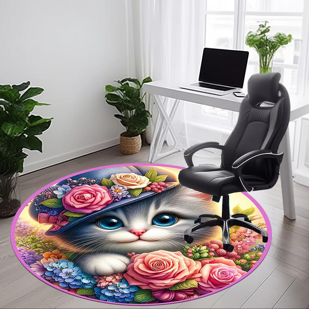 1pc Floral Hat Cat Chair Carpet for Office, Non slip, Soft and Durable Office Rug for Interior Decoration