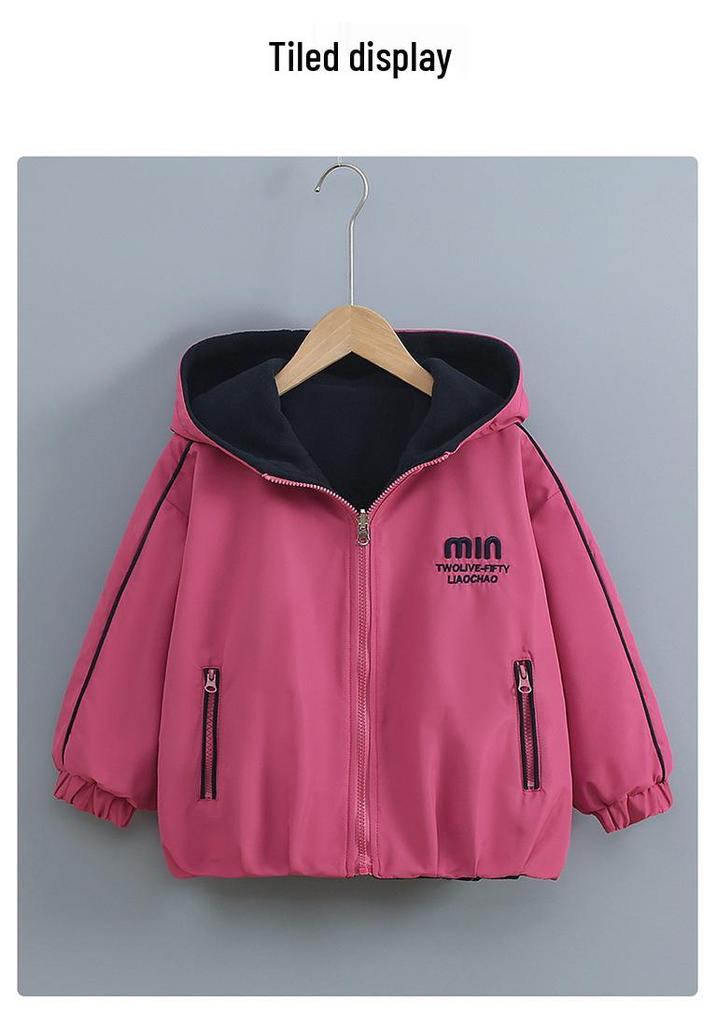 Girls' Reversible Fleece-Lined Hooded Windbreaker: 2026 Spring/Autumn Stylish Outerwear