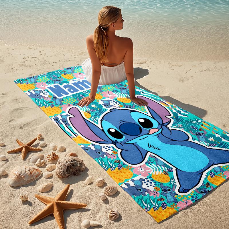 Custom Name Stitch Fantasy Stylish Digital Printing Beach Towel Quick‑Drying Absorbent Blanket for Beach Pool Gym Travel
