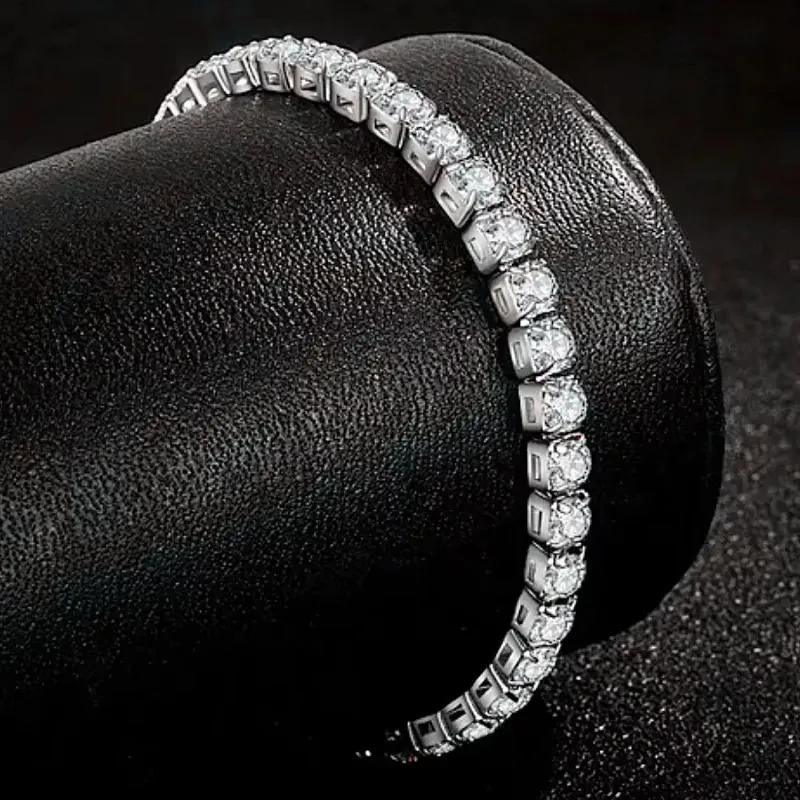 Luxury Hiphop Iced Out 4mm Cubic Zirconia Crystal Tennis Bracelets For Women Men Color Silver Color Bracelet Chain Jewelry