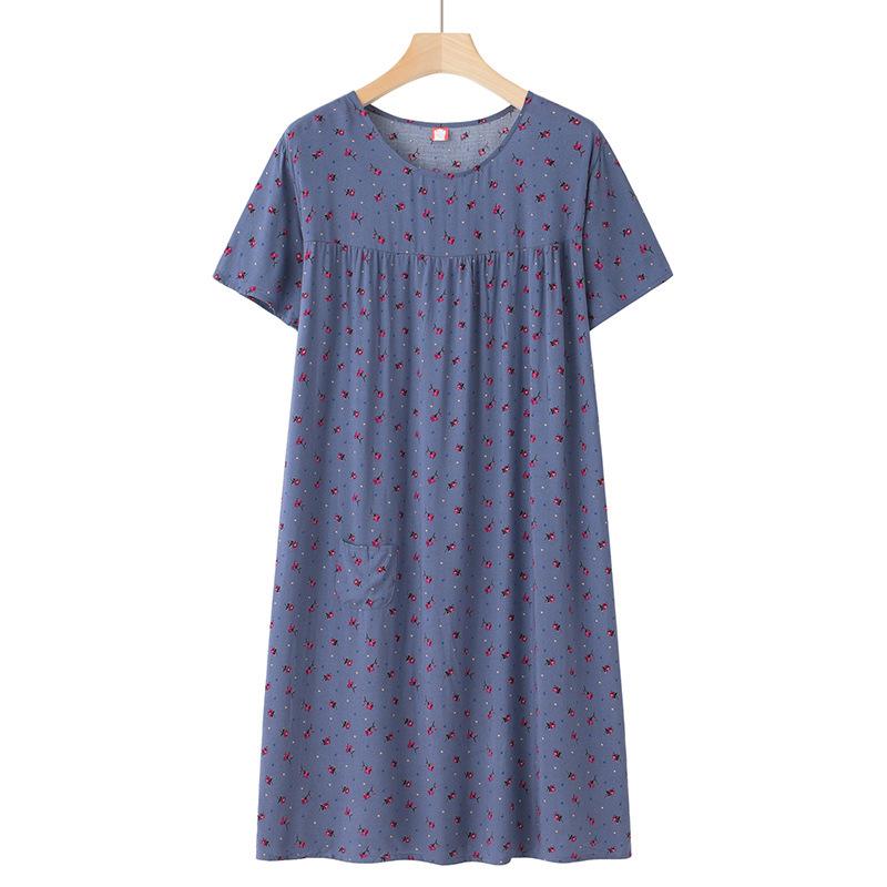 Silk-Blend Short Sleeve Nightgown for Moms, New Summer-Style Lightweight Loose Pajamas.