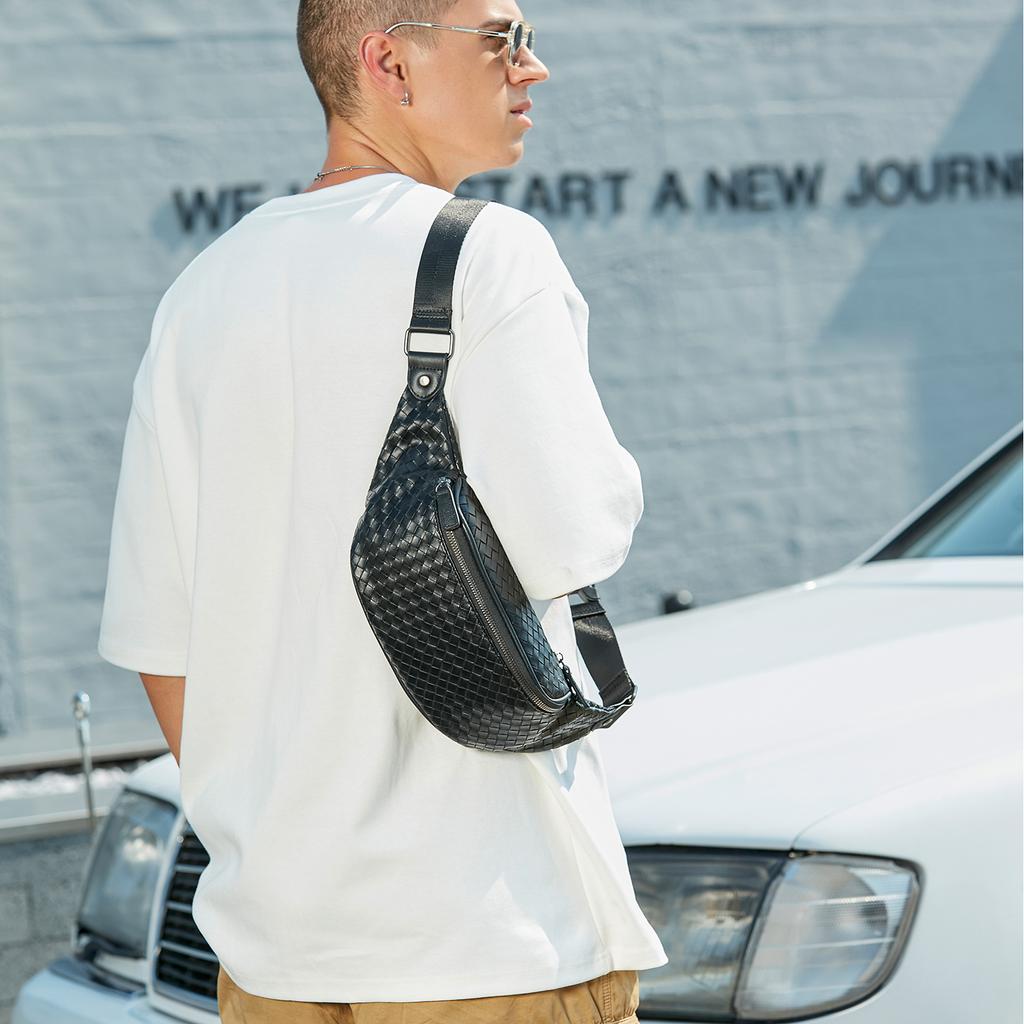 New Slazenger Soft Leather One Shoulder Crossbody Bag, Sling Bag, Fanny Pack Regular Unisex Black SLA8444