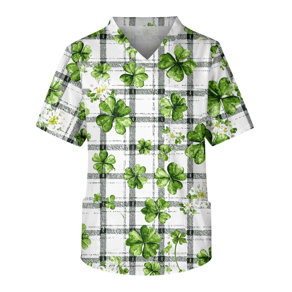 Men's Casual Short-Sleeved V-Neck Printed Front Pocket Top