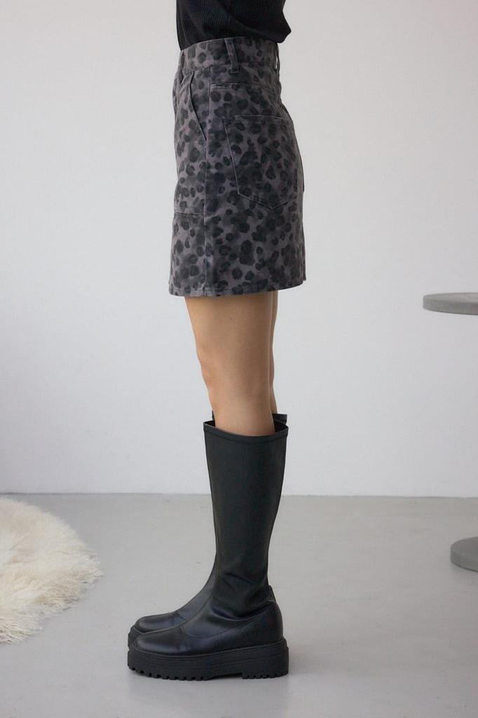 AZUL by Moussy AZUL DENIM Brushed Twill Leopard Print Mini Size Skirt, Women's, S, Black, 250IAC11-4201