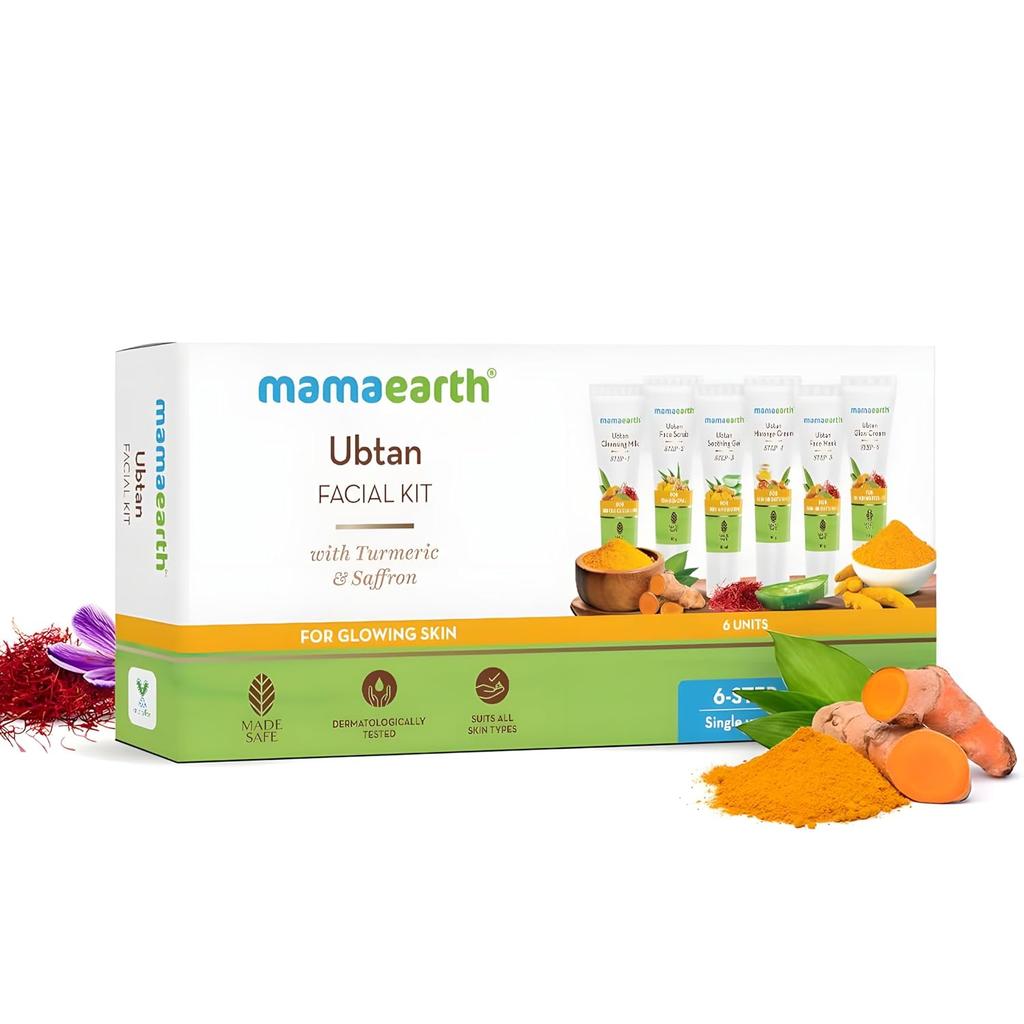 Mamaearth Ubtan Facial Kit For Glowing Skin 6-Step Home Facial With Turmeric & Saffron 60g Pack Of 1 For All Skin Types