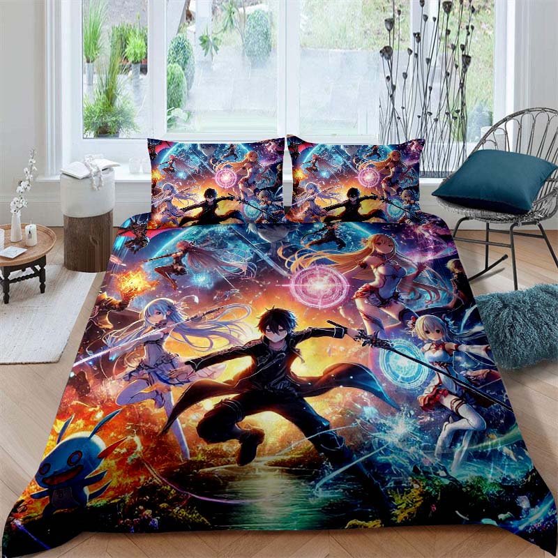 3D Printed Sword Art Online Bedding Set, Three-Piece Set, Includes Printed Duvet Cover and Pillowcases, Adult Size65