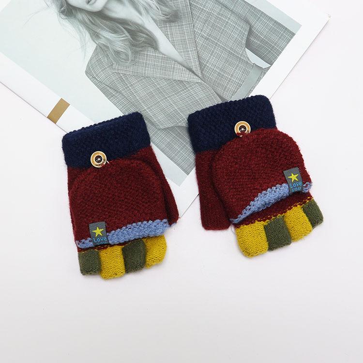 Children's Winter Wool Flip-Top Gloves - Warm, Cartoon Design for Elementary Boys & Girls