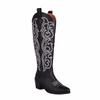Fashion IPPEUM Cowboy Boots Red Embroider Knee High Chunky Heel Cowgirl Women Western Shoes