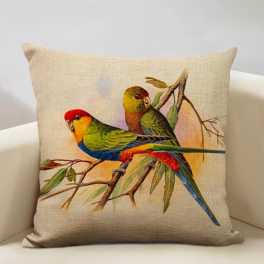 Bird Parrot Sofa Cushion Cover Bedroom Living Room Hotel Cafe Decoration Pillow Case 45x45cm Linen Pillowcase Chair Cushions