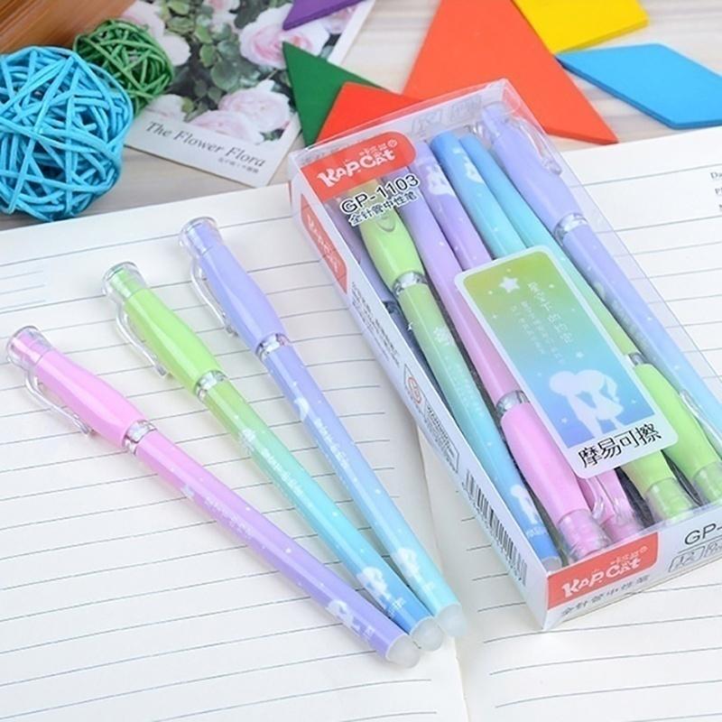 4Pcs / 12Pcs Erasable Pen Gel Kawai Gel Pen School Supply Stationary Cute Funny Stationery 0.38mm Bla