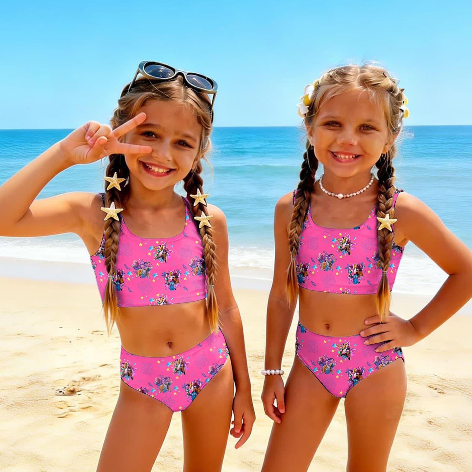 

Girls Two Piece Swimsuit Set Summer Casual Demon Hunter Print Split Bikini Swimwear for Kids Comfortable Fit 120