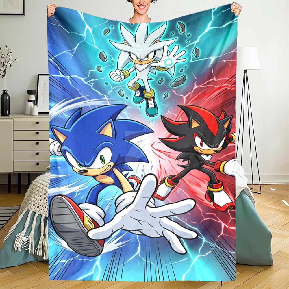 Sonic Theme Printed Blanket - Perfect for Couch, Bed, Travel & Outdoor Use | Machine Washable, Cozy & Durable.