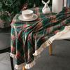 1pc Tablecloth Color Grid Christmas Day Meal Tablecloth American Fabric Round Tassel Atmosphere Decoration