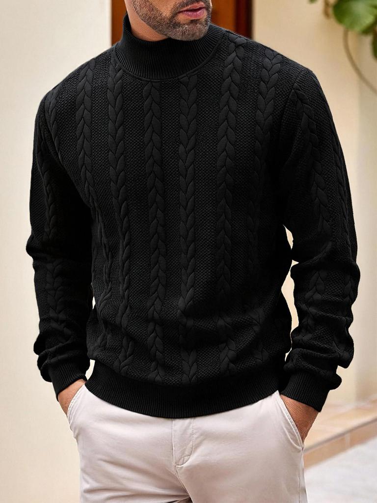 European Men's High Collar Jacquard Sweater - Solid Color, Autumn/Winter Fashion