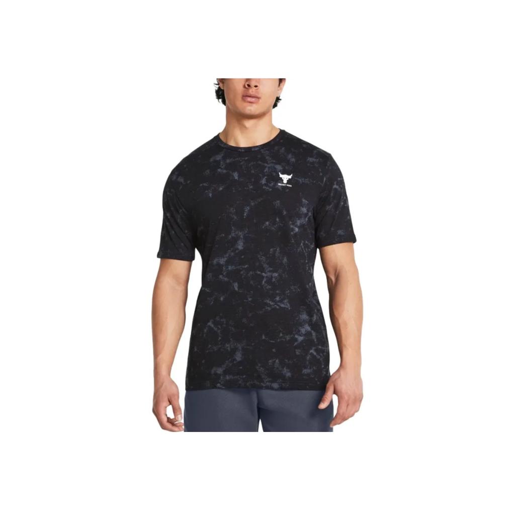 Under Armour UA Project Rock Tie-Dye Print Crew Neck Training T-Shirt Men Tops Black 1383194-001