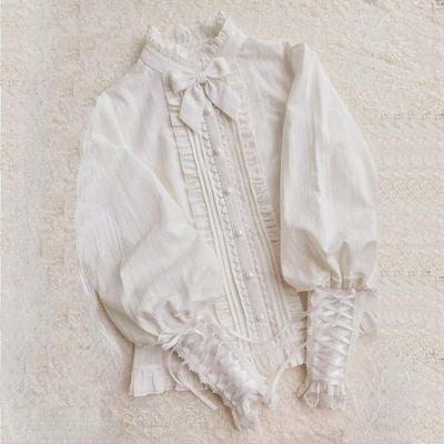 Lolita Western Style Spring and Autumn Women's Ruffled Lace Lolita Long-sleeved Jacquard Shirt Japanese Style Shirt