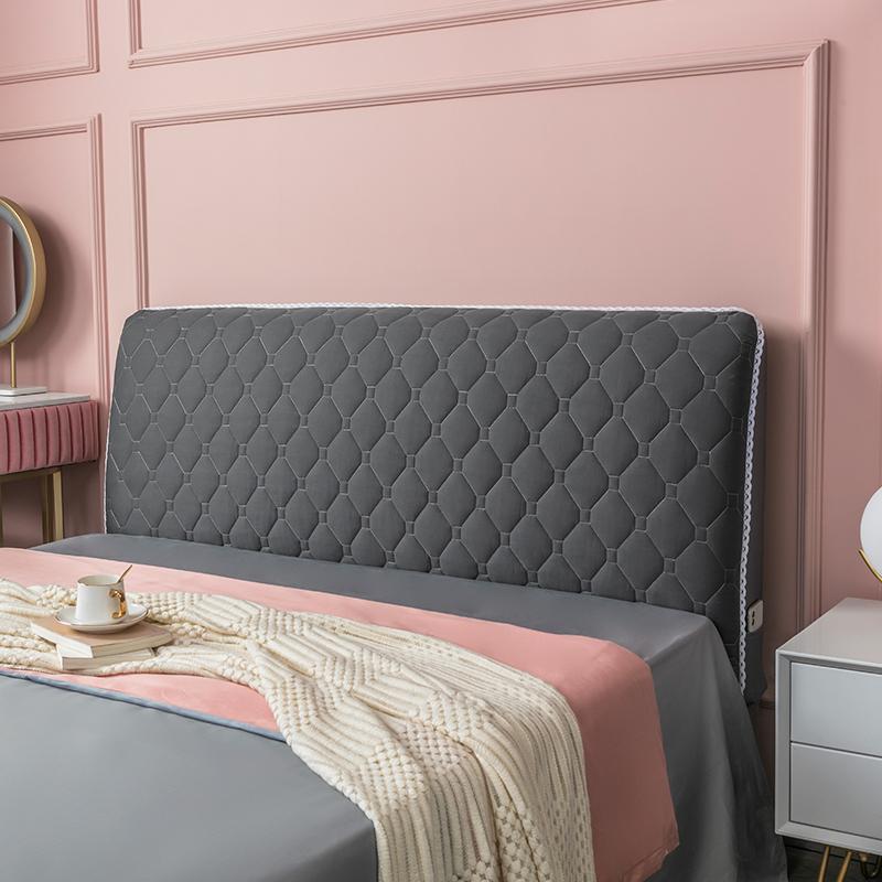 Weicher, gesteppter Bettkopfteilbezug aus Samt, All-Inclusive, dicker Plüsch-Kopfteilbezug, einfarbig, abnehmbarer Bettrückenschutz