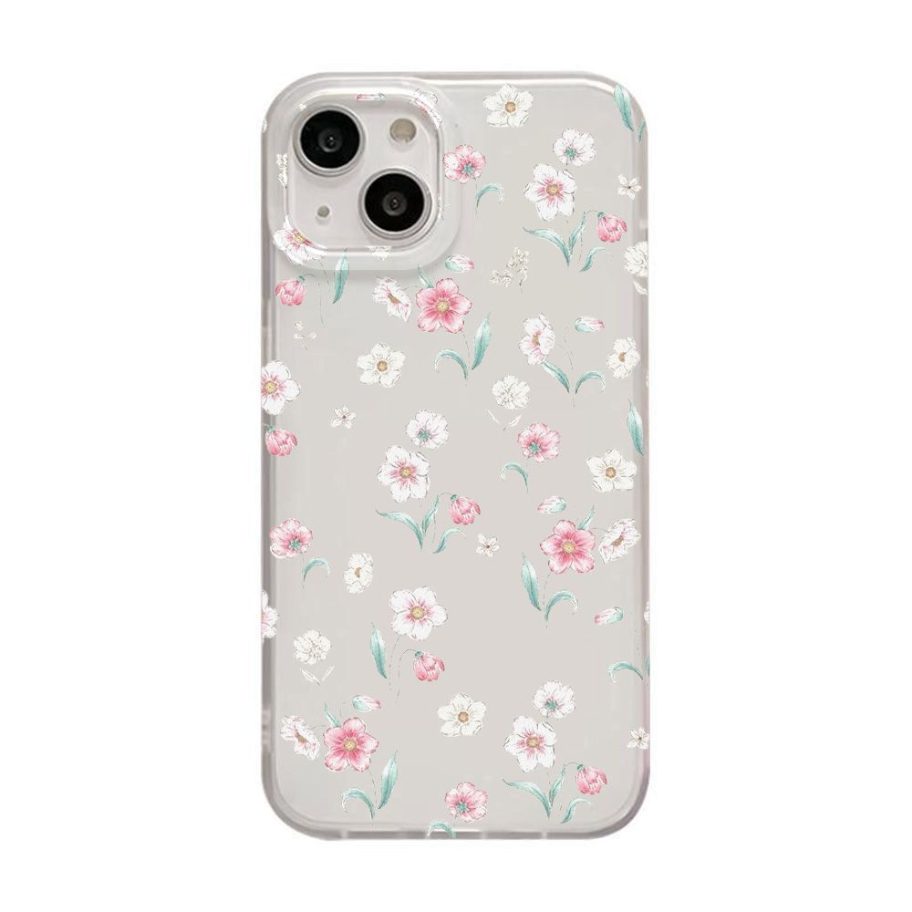 Pink and white small floral application iPhone17ProMax mobile phone case 17 Apple 16/14 matte 15 large hole soft case