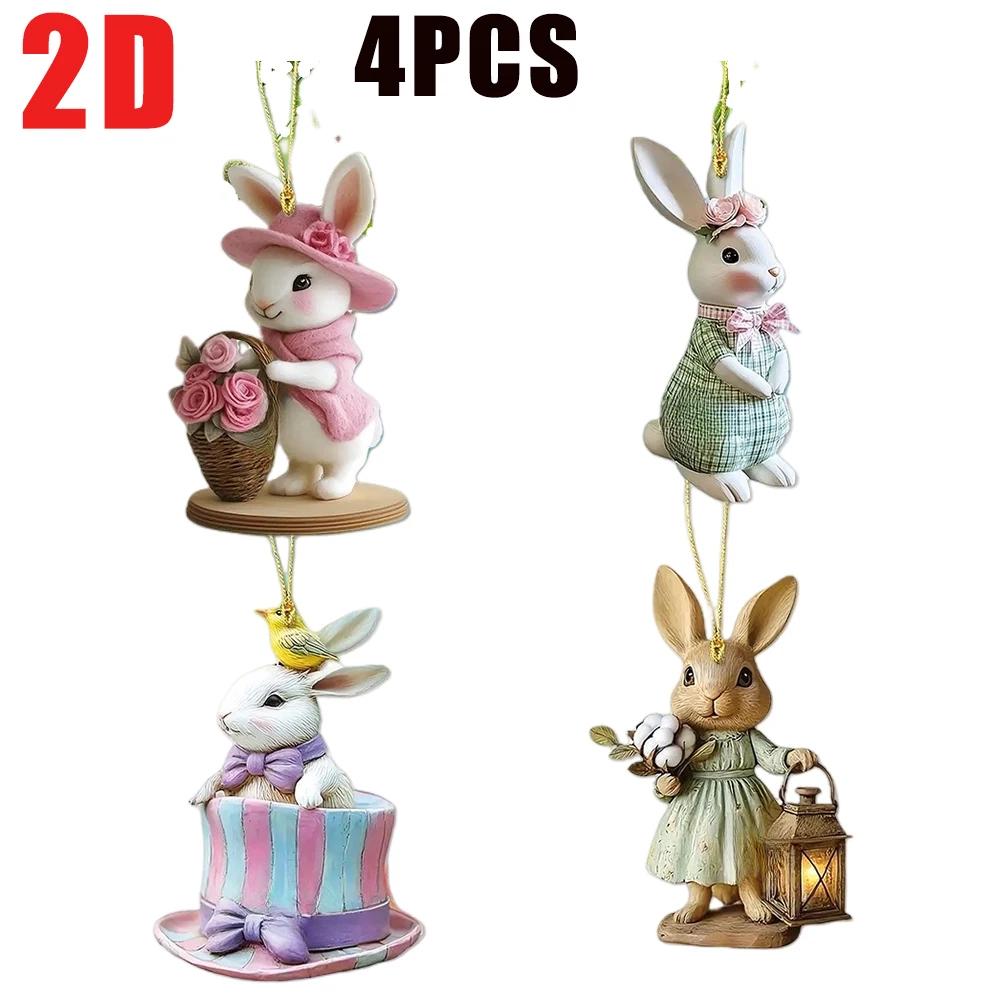 

Easter Cute Bunny Acrylic 2D Pendant Keychain Car Rear View Mirror Accessory Backpack Small Pendant Porch Decoration Crafts