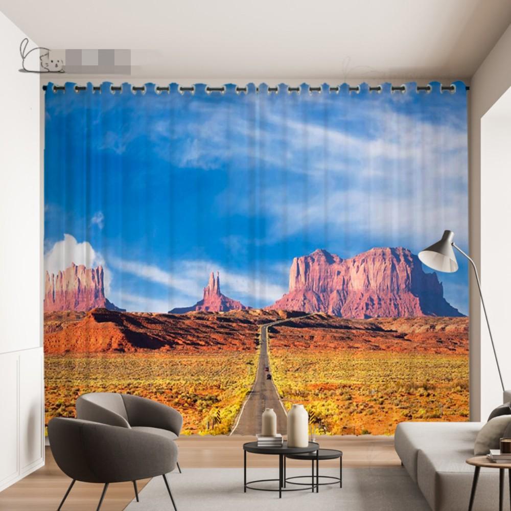 2 Panel Custom Curtain Visual Extension Highway Curtain 3D Space Forest Tree Green Scenic Living Room Decorative Curtain cortina