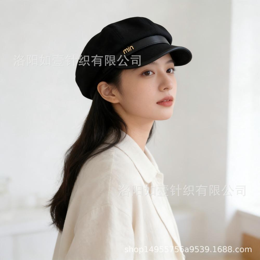 **Women Newsboy Beret Cap Solid Korean British Vintage Visor Face Slimming Hat**