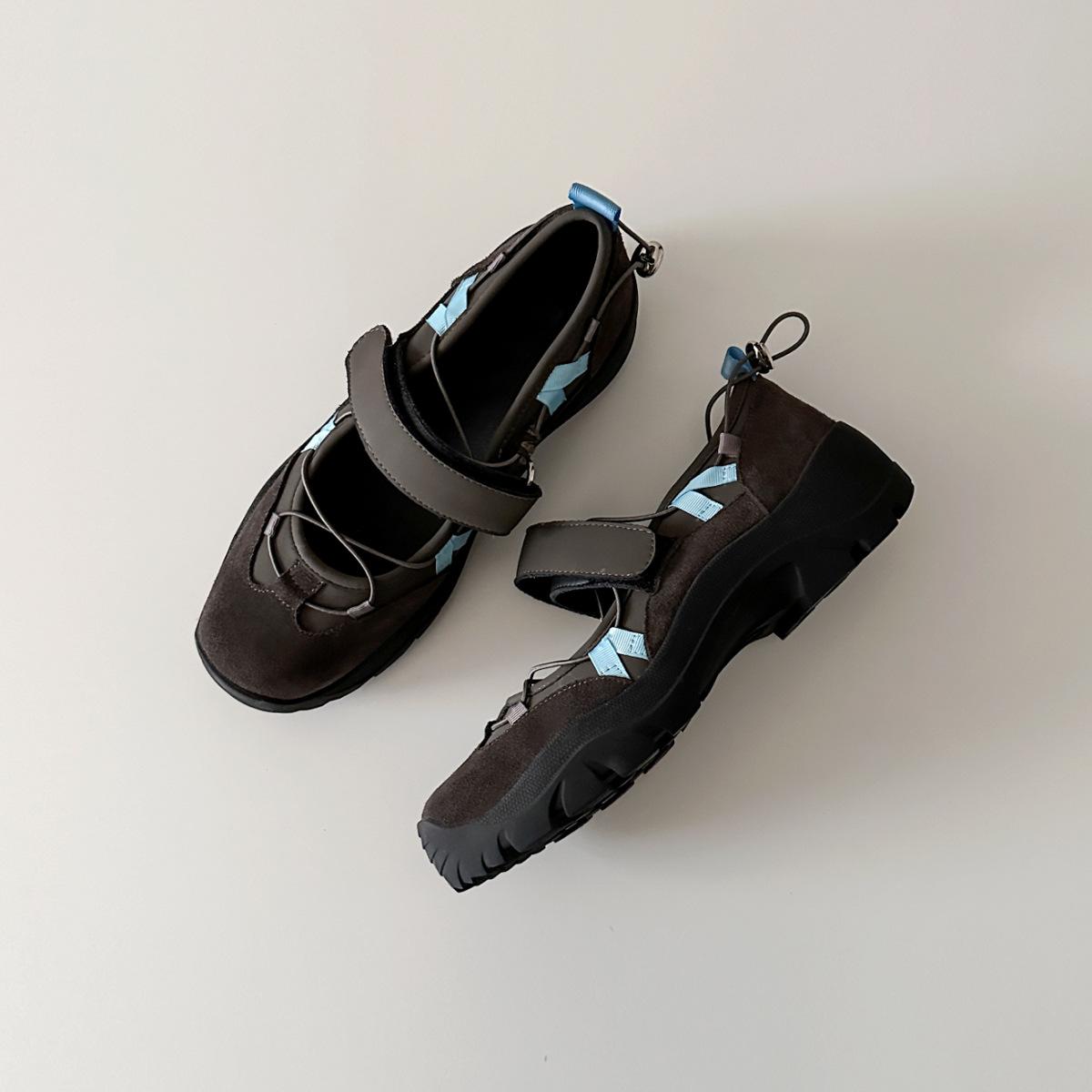 

Cowhide version~ platform sole functional wind Velcro Mary Jane shoes retro casual sports shoes women s versatile ugly cute single shoes 40