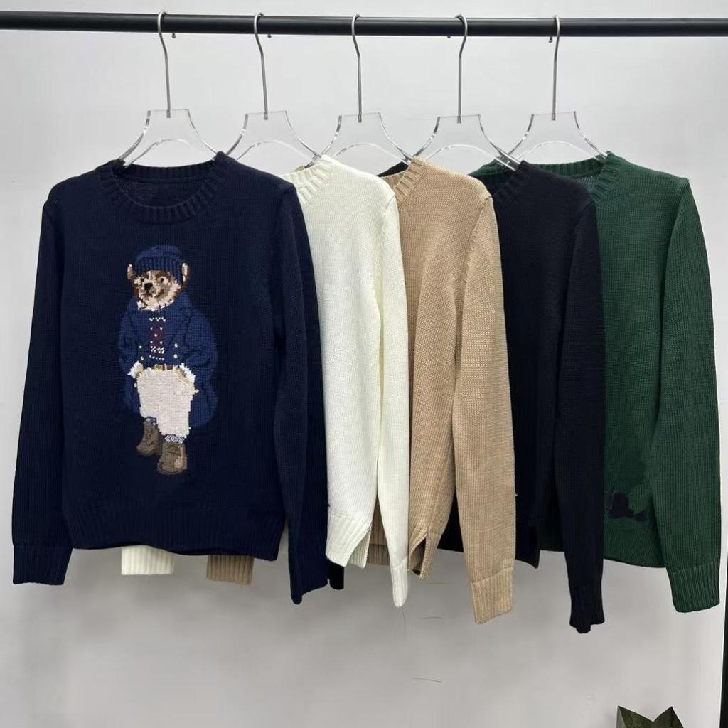2025 R.L Wool Blend Cartoon Bear Round Neck Sweater - Women's Autumn/Winter Versatile Embroidered Style