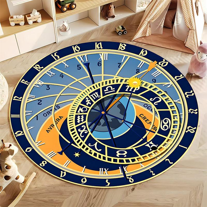 Free Shipping! Vintage Zodiac Clock-Inspired Round Carpet for Living Room Round Carpet for Home Sofa Bedroom, Gift