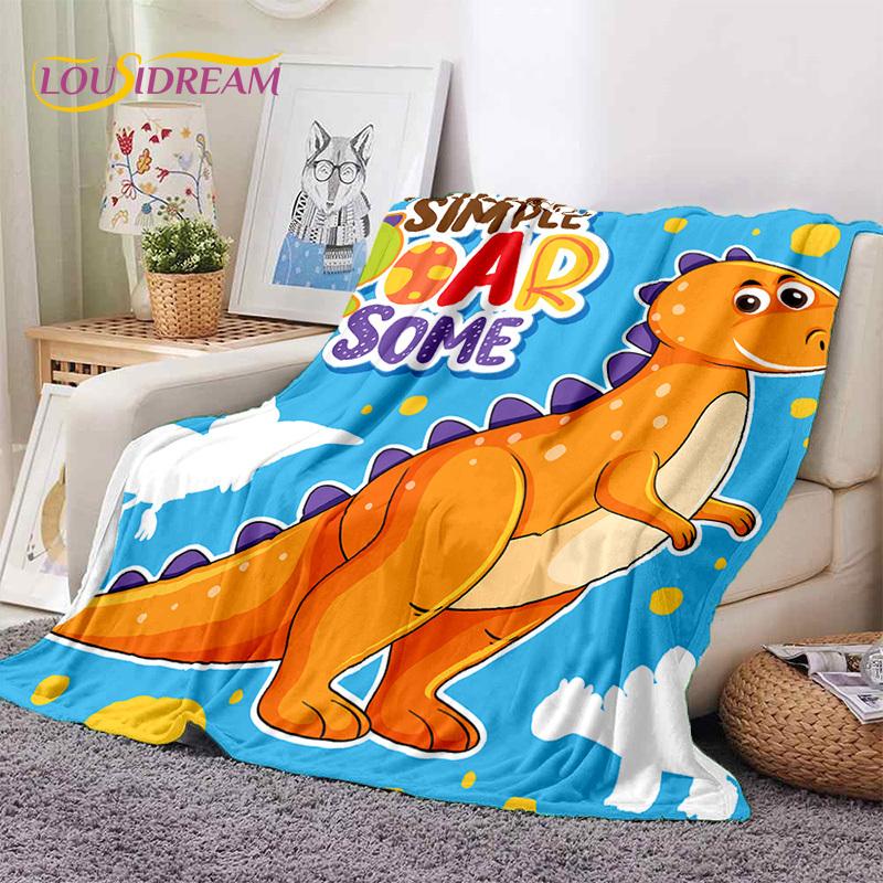 3D Uroczy Dino Kreskówkowy Dinozaur Kosmos Dzieci Miękki Flanelowy Koc na Łóżko Sypialnię Sofę Piknik, Koc do Rzucania na Zewnątrz Rekreacja