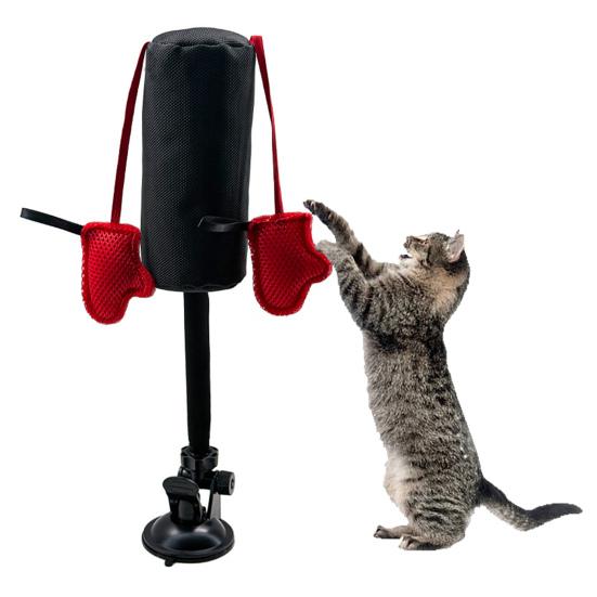 Brinquedo de Boxe para Gato Brinquedo Saco de Pancadas para Gato com Ação Oscilante com Mola Brinquedo de Boxe Interativo com Base de Ventosa para Diversão de Exercício para Gatinho em Interior