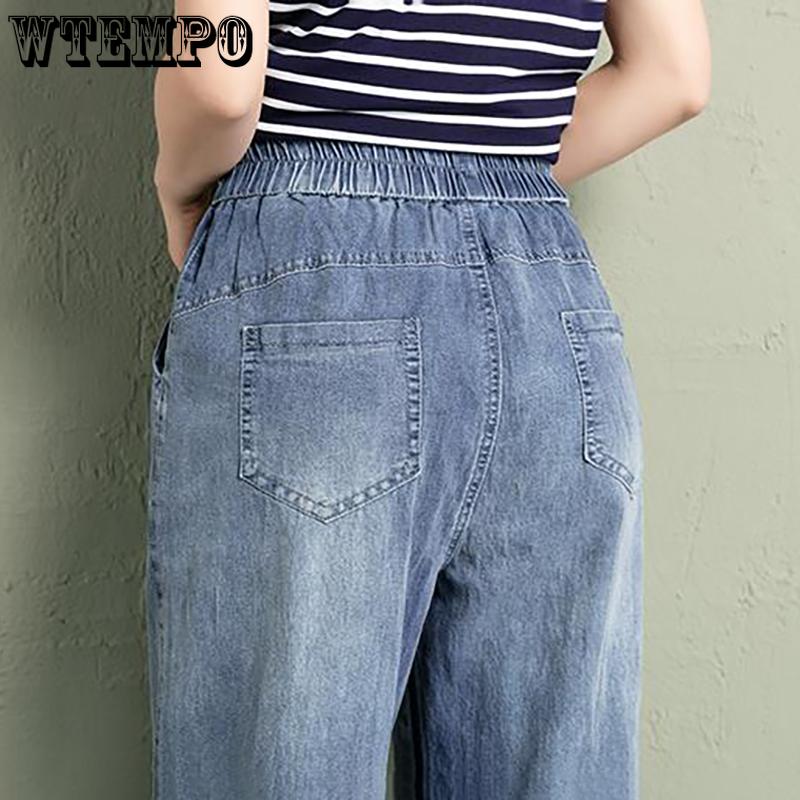 Women's Jeans Summer New Ethnic Wind Embroidered High Waist Thin Harlem Jeans Thin Retro Loose Large Yards Nine-quarter Pants