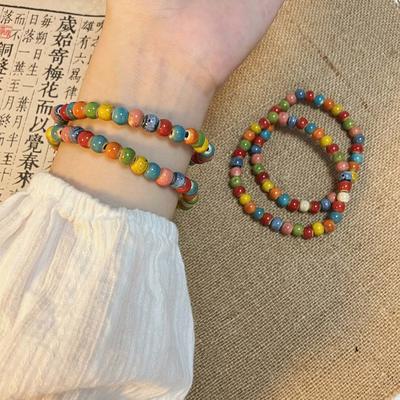 Dopamine Color Ceramic Beaded Bracelet Women's Niche Design Bohemian Bracelet Temperament Elastic Stacked Wear Jewelry