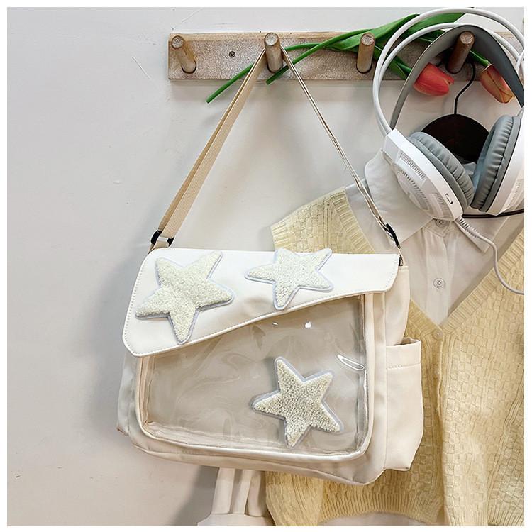 2024 New Star Pattern Canvas Tote Bag Street Fashion Large Capacity Shoulder Crossbody Bag